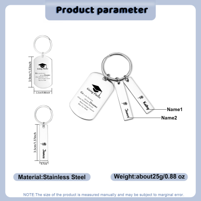 2 Names - Personalised Name Exquisite Graduation Keyring Gift For Her/Him