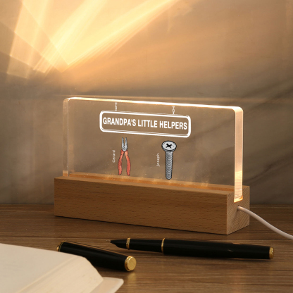 2 Names - Personalised Repair Tool Pattern Table Lamp Customized Text Father's Day Gift for Grandad/Dad