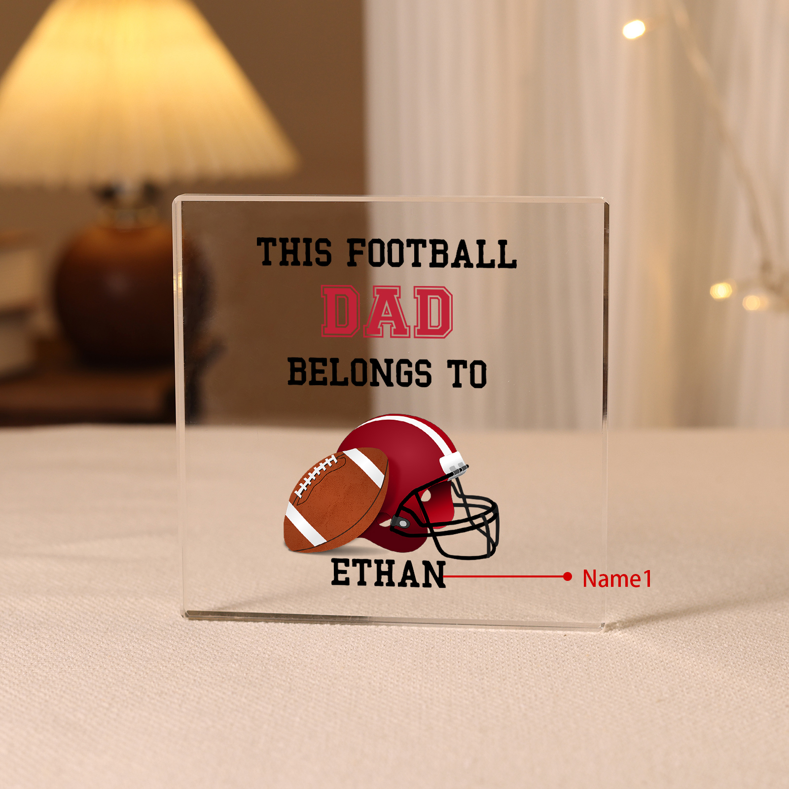 1 Name -Personalised Football Acrylic Keepsake Customized Name Acrylic Plaque Ornament Father's Day Gift for Dad