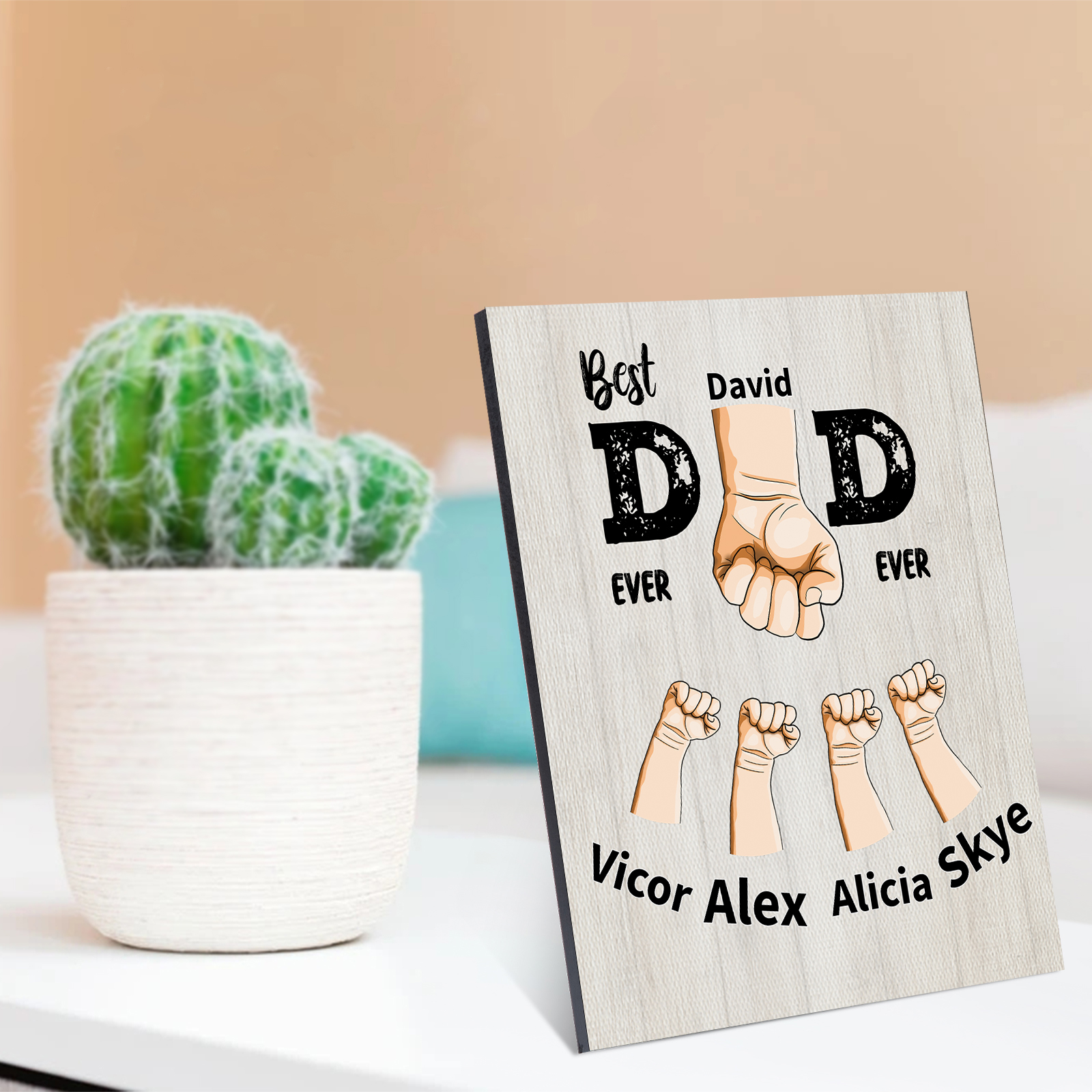 To My Dad - Personalised 2-12 Name Fist Wooden Frame Ornaments