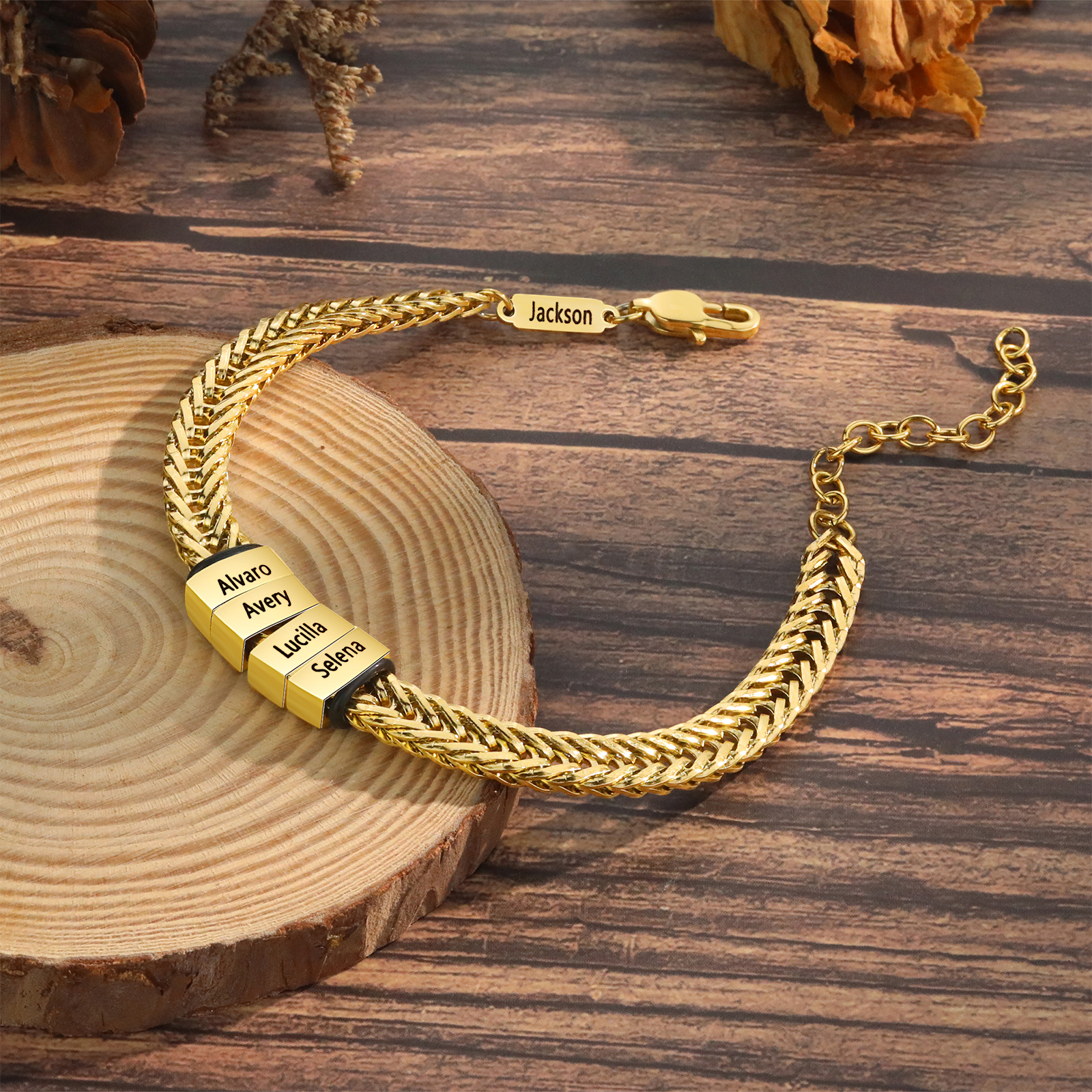 5 Names - Personalised Name Stainless Steel Men's Bracelet Great Gift for Him