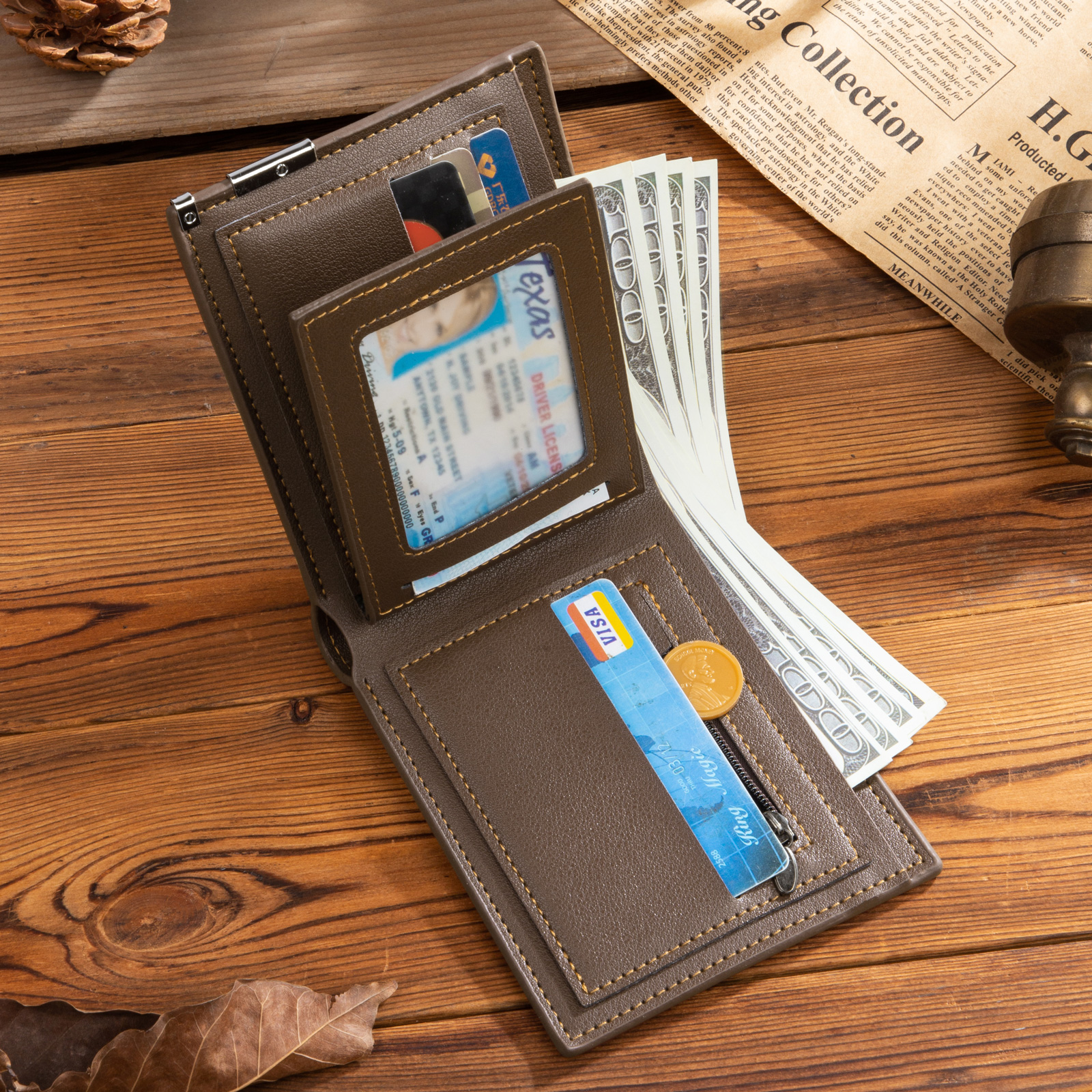 Personalised Leather Wallet Engraved Photo Folding Wallet Short  Love Gifts For Him