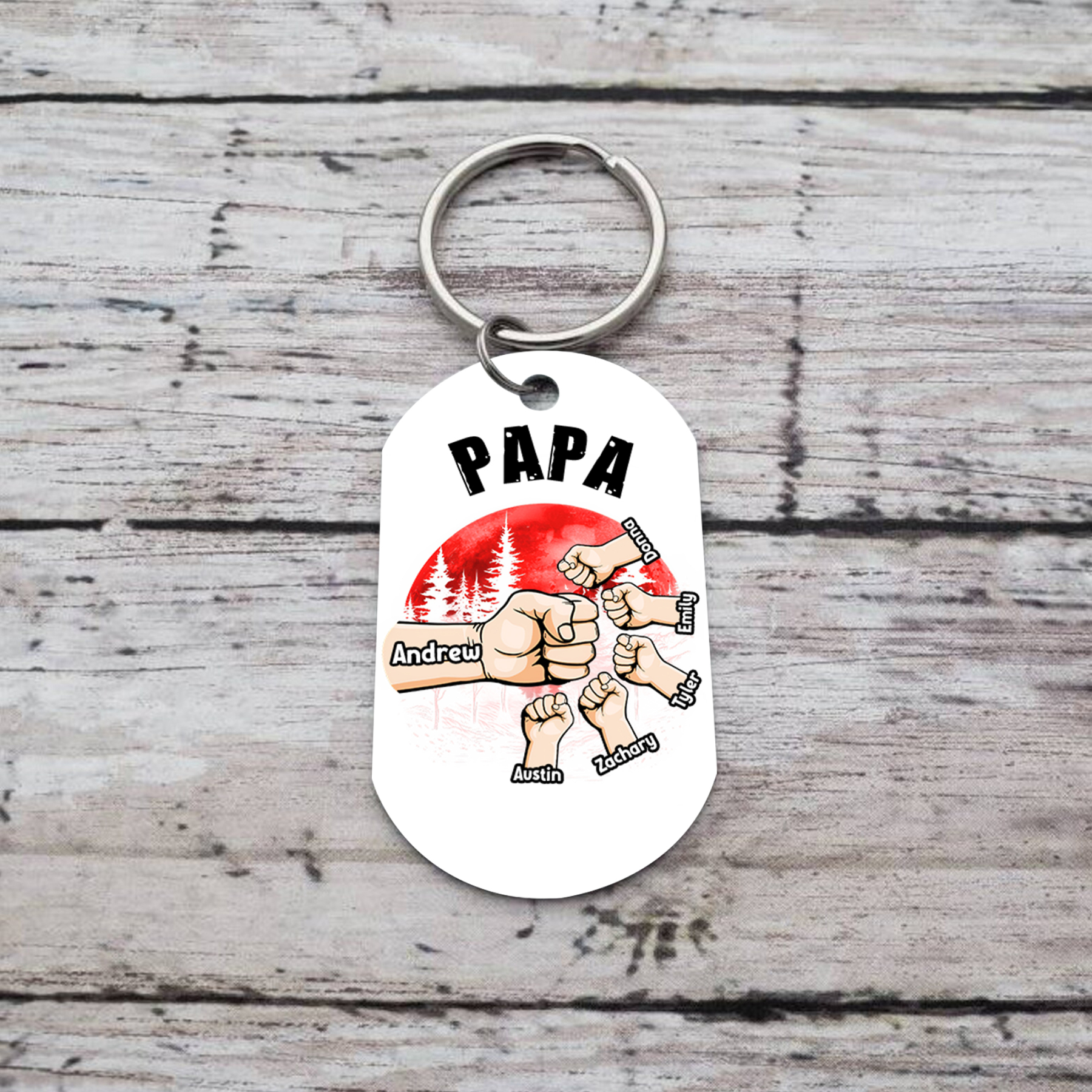 6 Names - Personalised Custom Fist Bump Keyring Mangrove Style Keyring Gift for Dad
