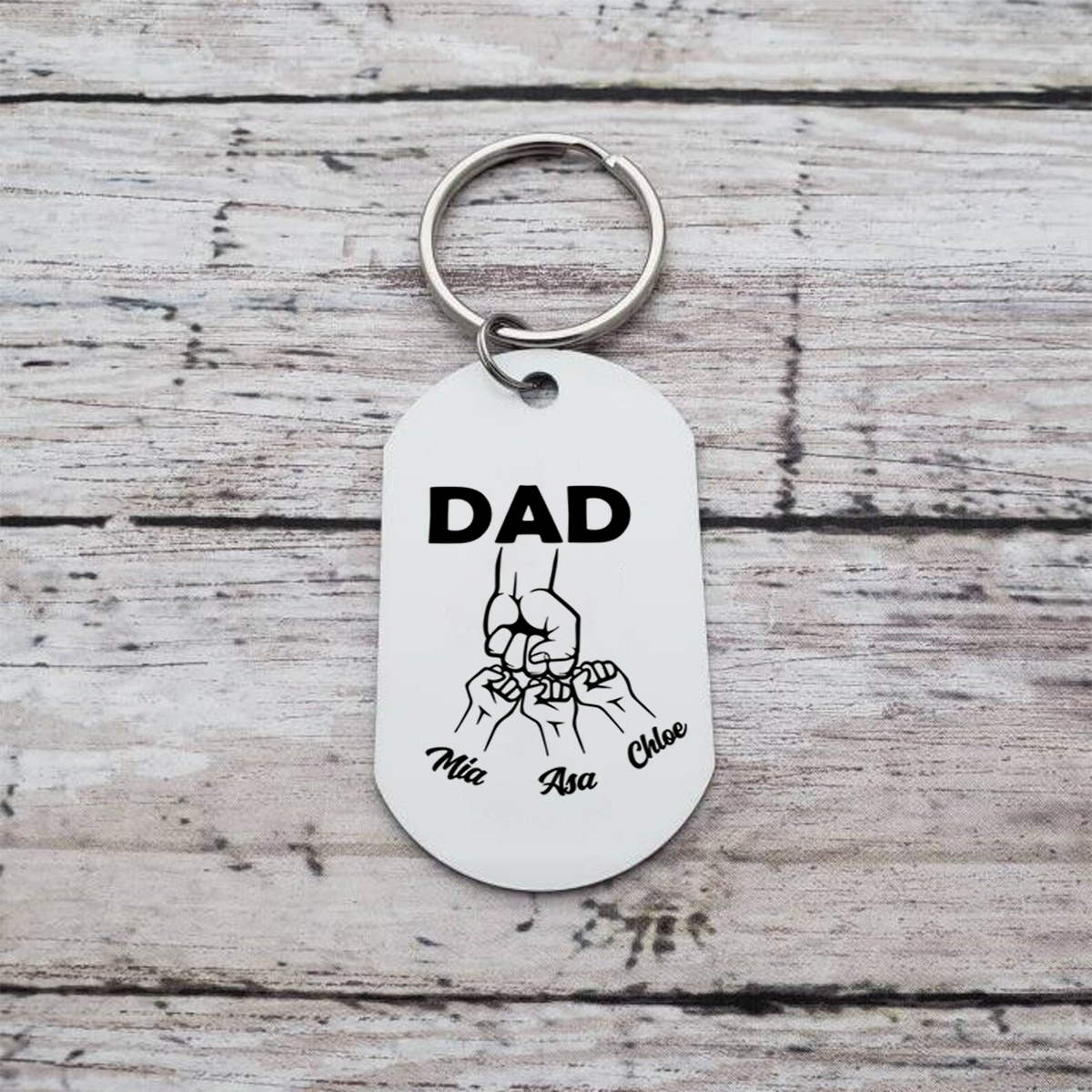 2-5 Names-Personalised Dad's Basketball Team Fist Keyring Custom Names Gift For Dad/Grandad