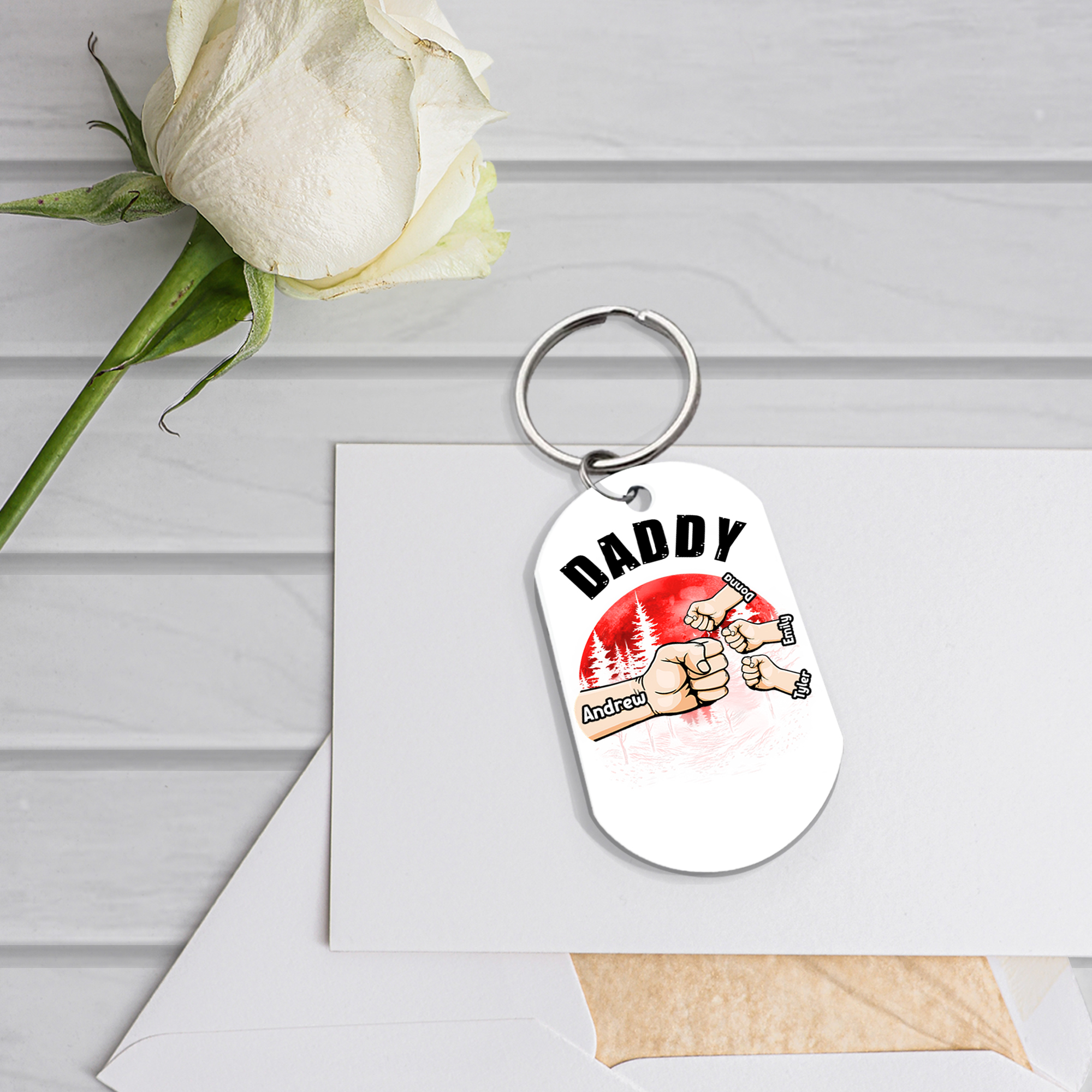 4 Names - Personalised Custom Fist Bump Keyring Mangrove Style Keyring Gift for Dad