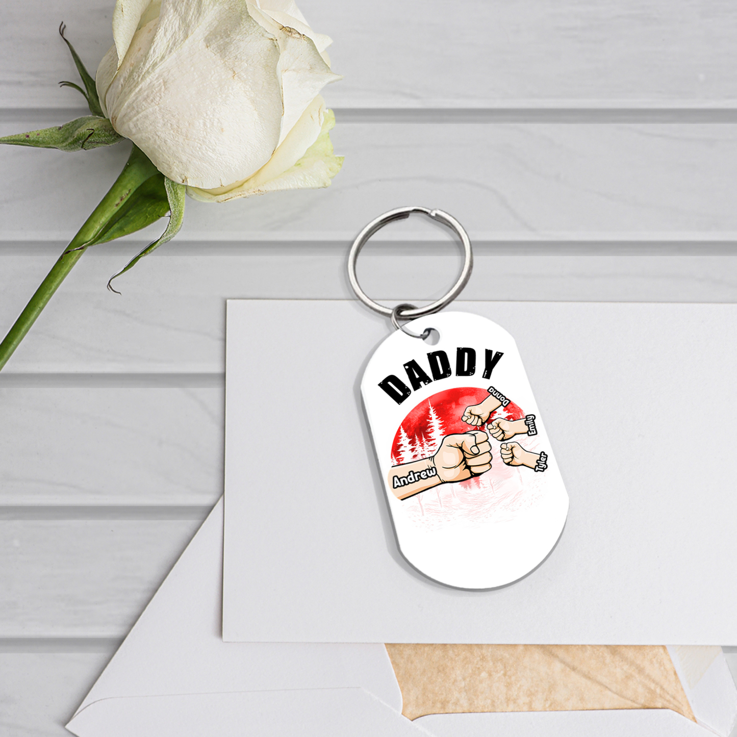 4 Names - Personalised Custom Fist Bump Keyring Mangrove Style Keyring Gift for Dad
