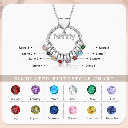 8 Names-Personalised Nanny Circle Necklace With 8 Birthstones Pendant Engraved Names Gift For Nanny