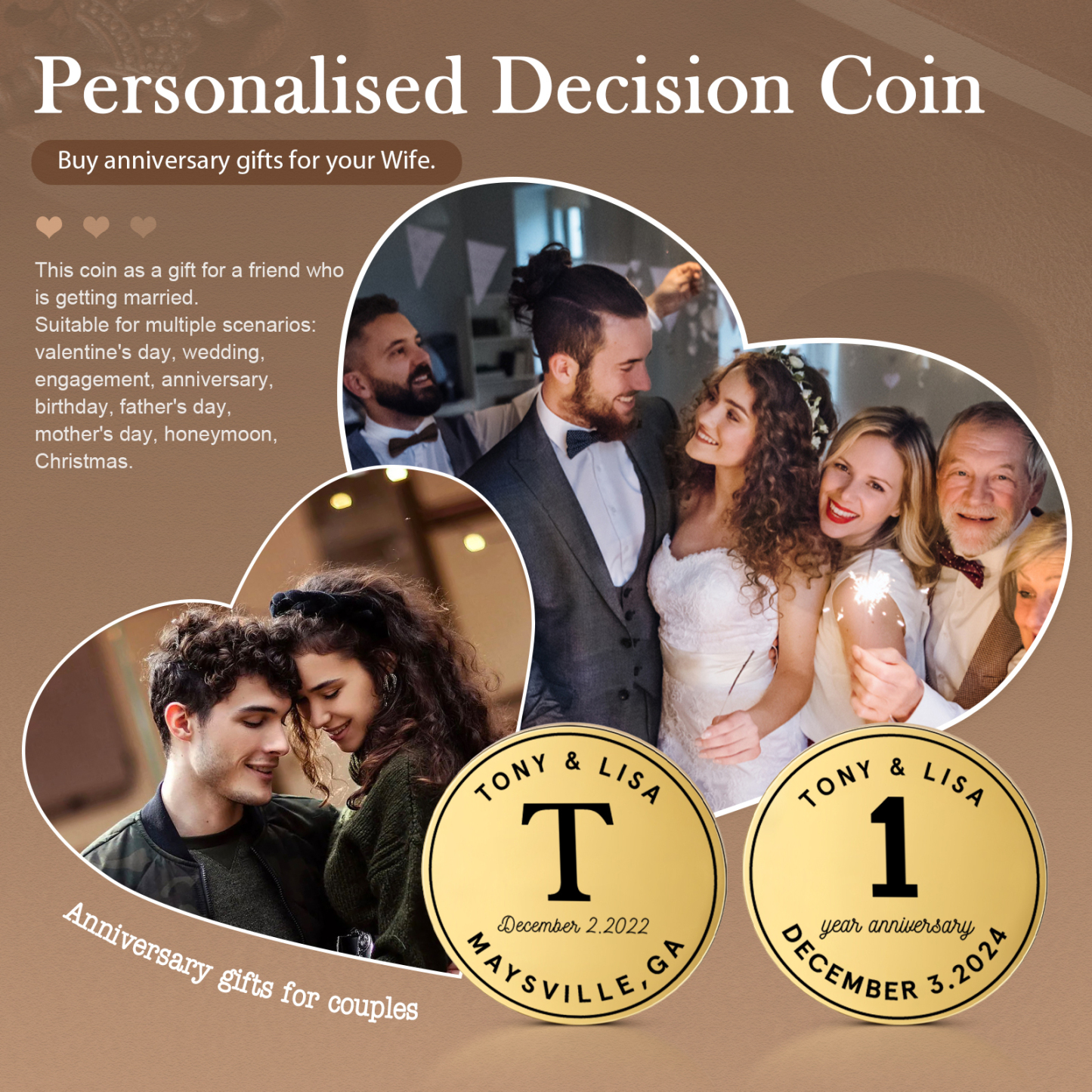 2 PCS Personalized Name Stainless Steel Commemorative Coin Custom Anniversary Special Gift