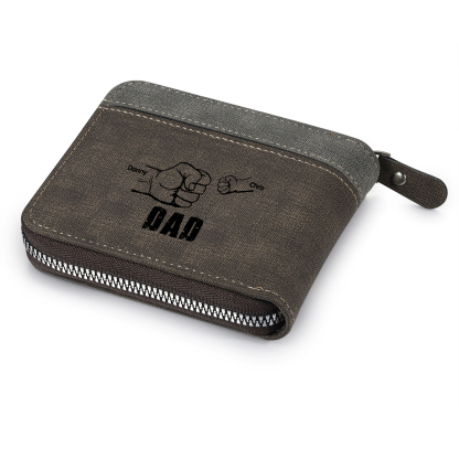 2 Names - Personalised Fist Bump Photo Custom Leather Men's Zipper Wallet as a Father's Day Gift for Dad