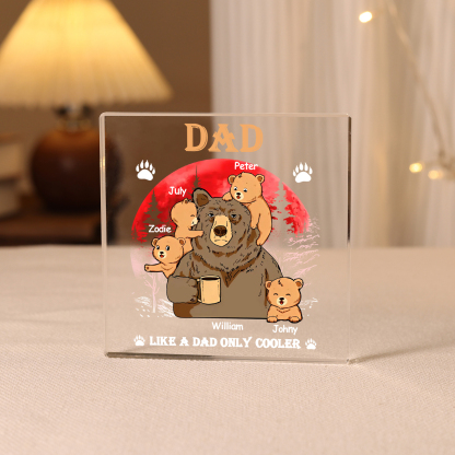 5 Names - Personalised Bear Family Pattern Custom Name Acrylic Square Ornament Father's Day Gift