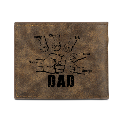 6 Names - Personalised Fist Bump Photo Custom Leather Men's  Wallet as a Father's Day Gift for Dad