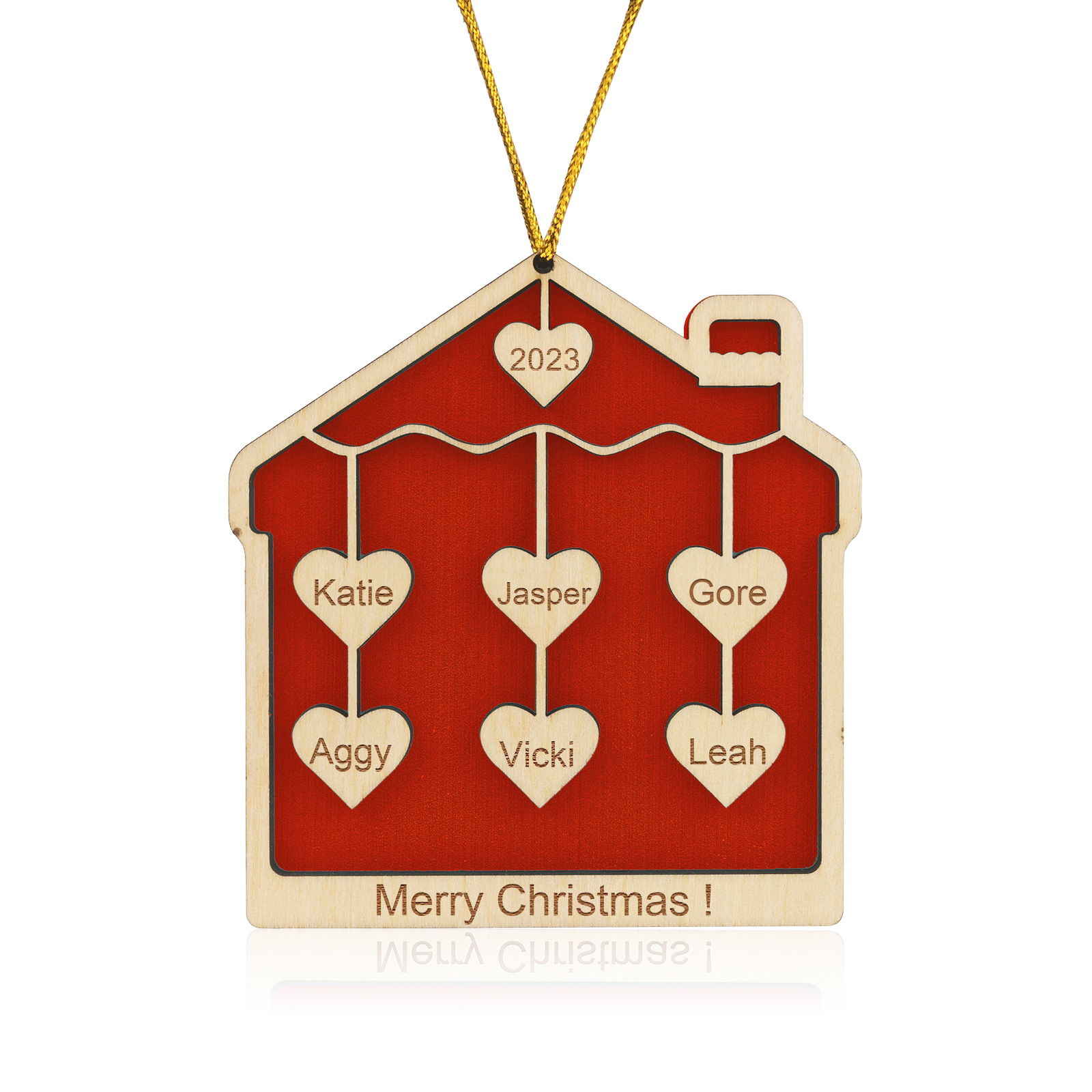6 Names-Personalised Family Wooden Christmas Xmas Tree Decoration Ornament-Custom 6 Names And Year Hanging Ornament Gifts For Family