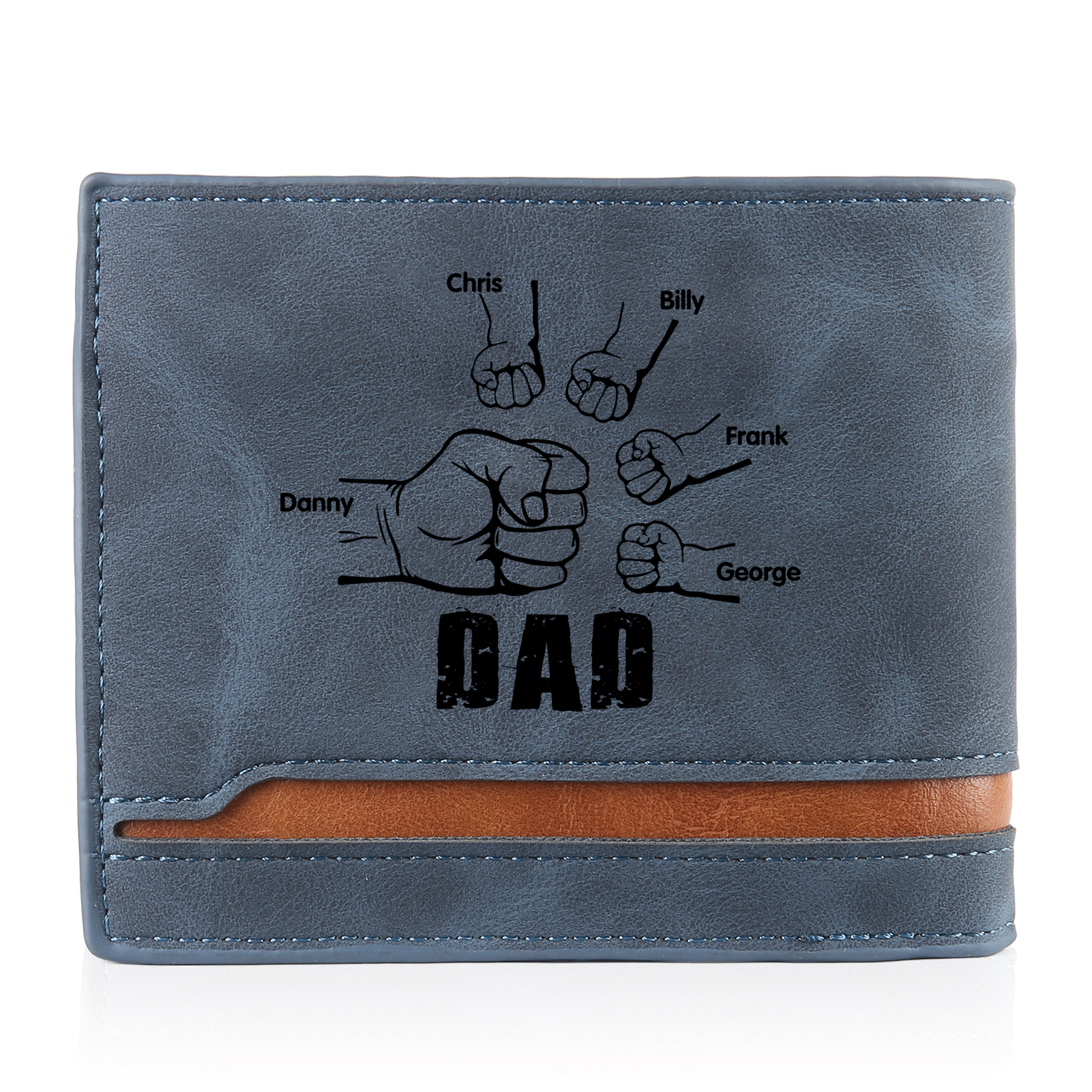 5 Names - Personalised Photo Custom Leather Men's Folding Wallet as a Father's Day Gift for Dad