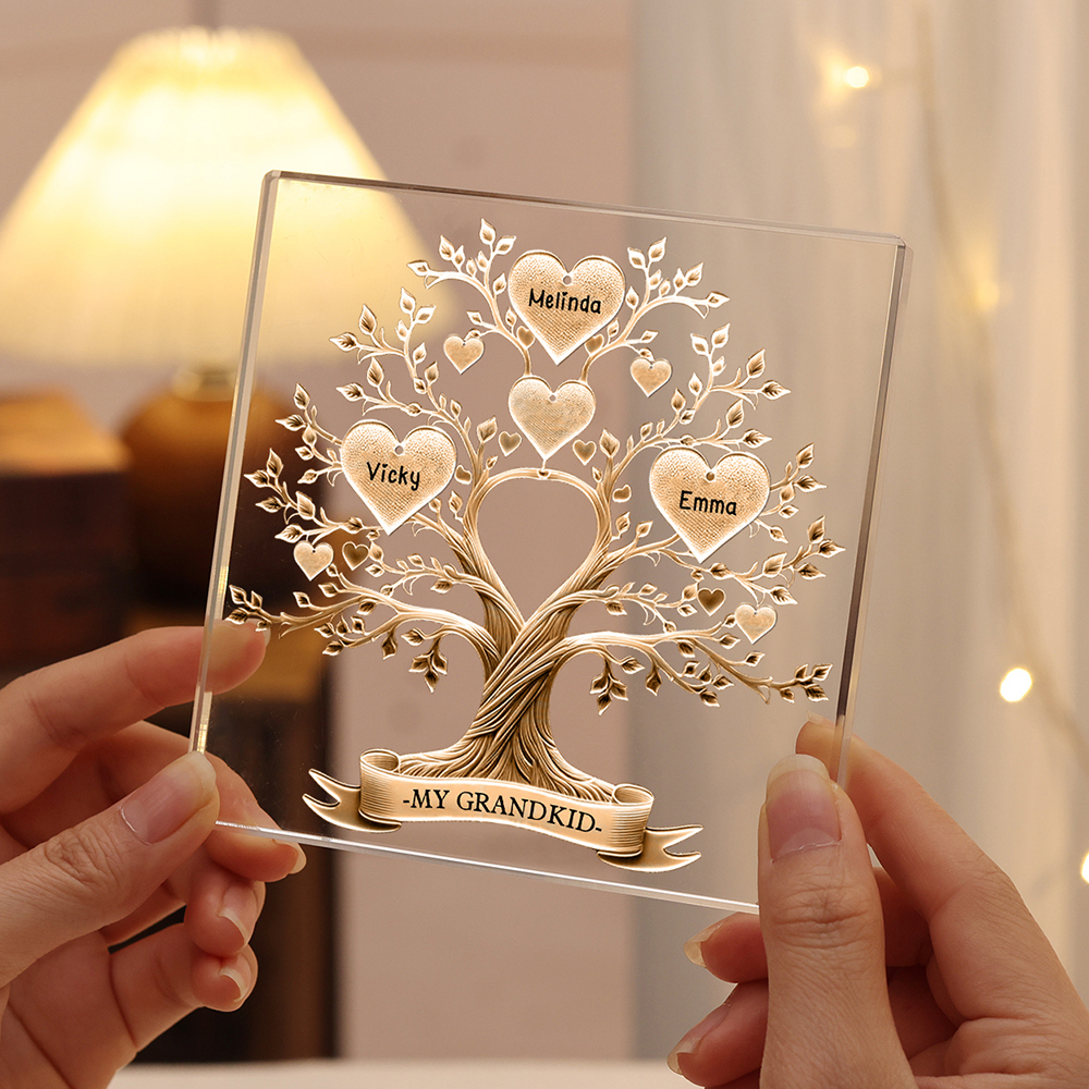 3 Names-Personalised Family Tree Acrylic Keepsake-Custom Text and Names-Acrylic Plaque Home Decoration Gift for Family/Dad/Grandad