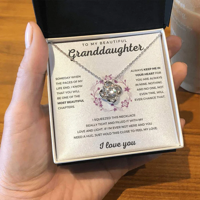 To My Granddaughter Love Knot Necklace "Hold This Close To Feel My Love“ Inspirational Gifts for Granddaughter
