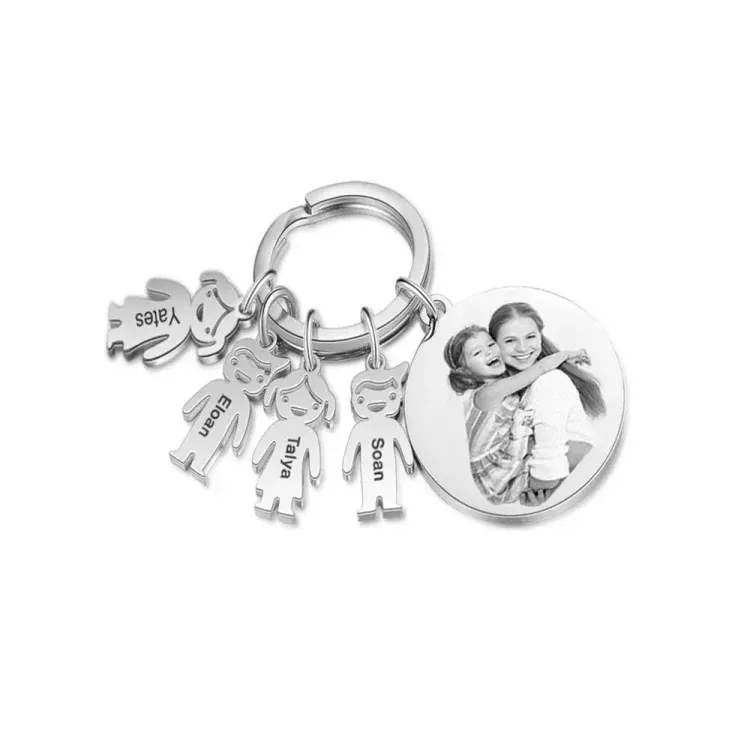 Personalised 1-5 Kid Charms Keyring For Family