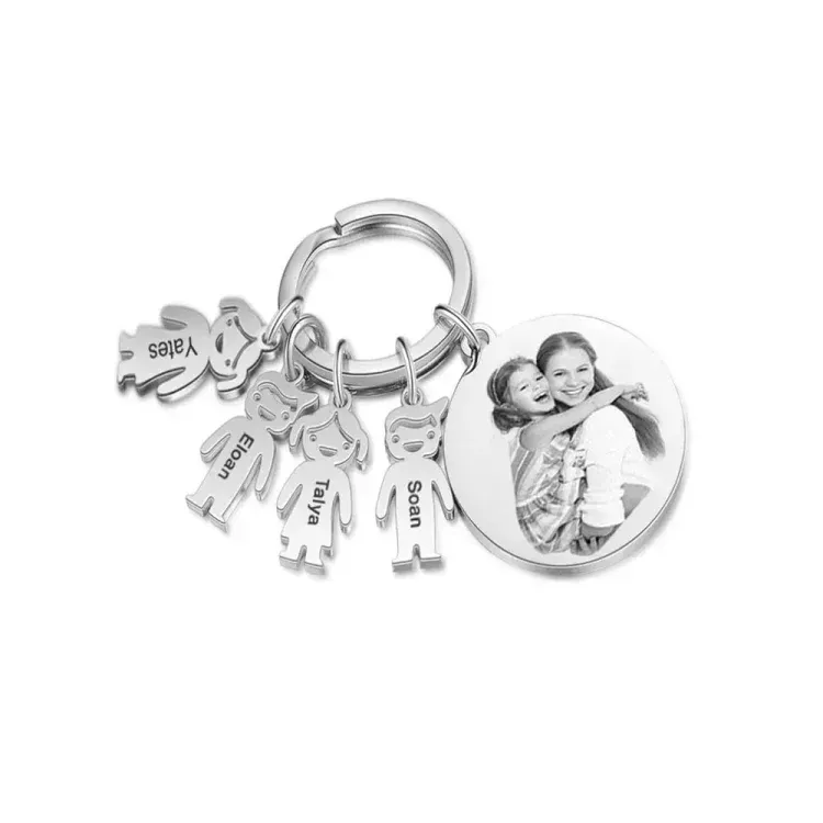 Personalised 1-5 Kid Charms Keyring For Family