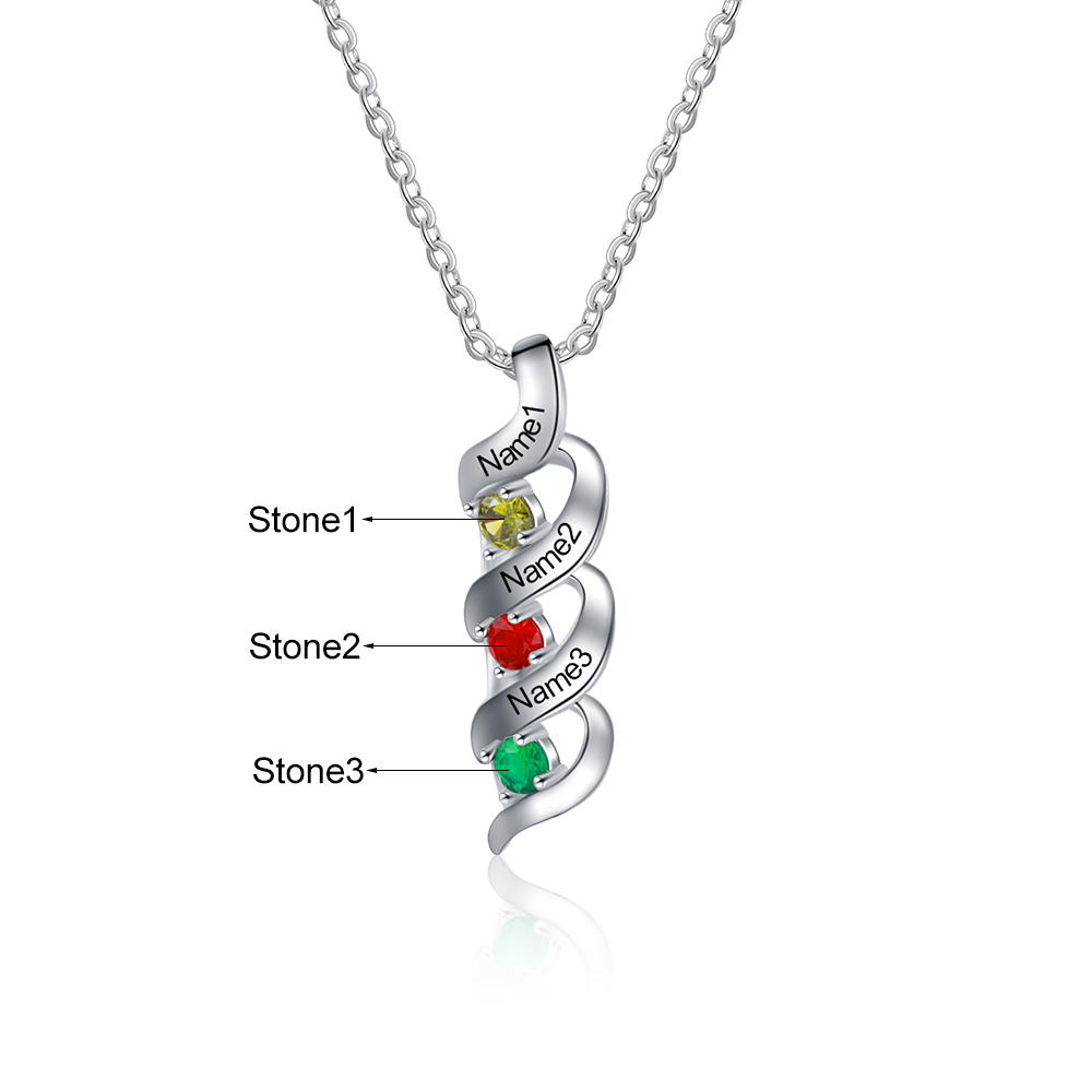 3 Names-Personalised Necklace Cascading Pendant with 3 Birthstones Engraving 3 Names Gifts for Her