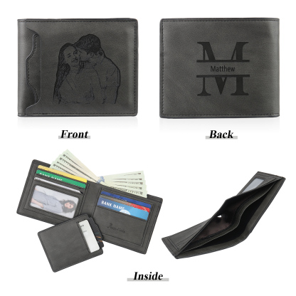 Personalised Name Leather Men's Wallet With Card Slot Engraved Letter And Photo Gift For Father's Day