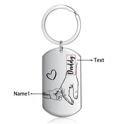 1 Name - Personalised Holding Hands Keyring with name and text Gift for Dad