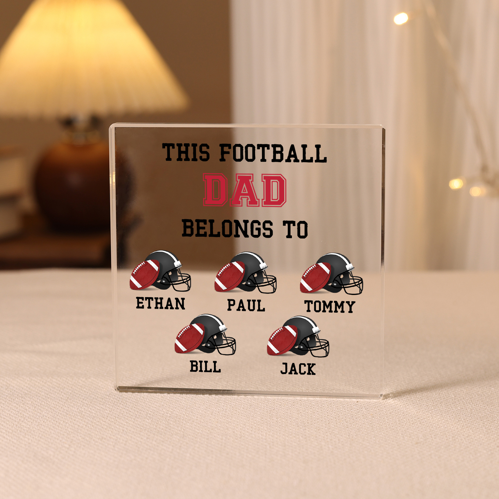 5 Names -Personalised Football Acrylic Keepsake Customized Name Acrylic Plaque Ornament Father's Day Gift for Dad
