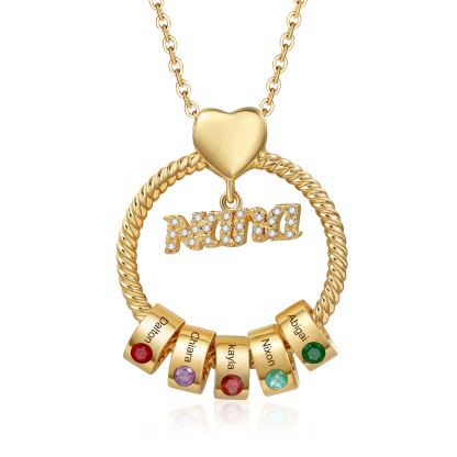 1 Name-Personalised Nana Circle Necklace Set With Rose Flower Gift Box-Custom Women Necklace With 1 Birthstone Pendant Engraved Names Gift For Nana