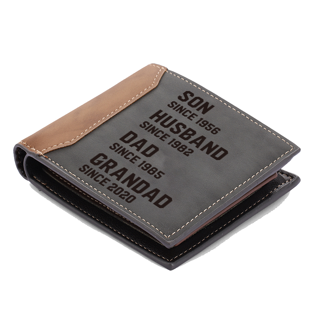 Personalised Photo Customized Leather Men's Wallet Customized with 4 Dates as Father's Day Gift for Grandad