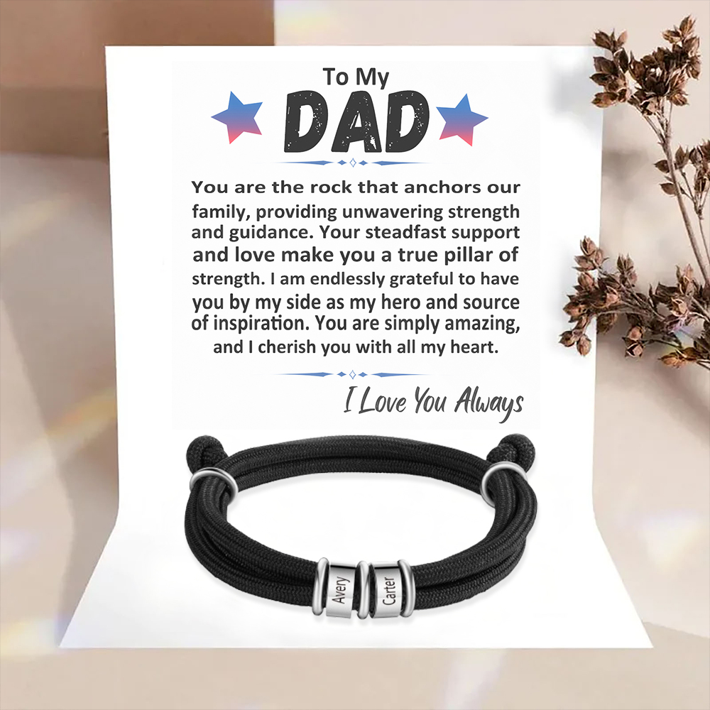 2 Names Personalised Men's Bracelet – Adjustable Rope with Custom Name Beads | Jessemade