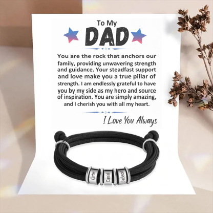 3 Names Personalised Men's Bracelet – Adjustable Rope with Custom Name Beads | Jessemade