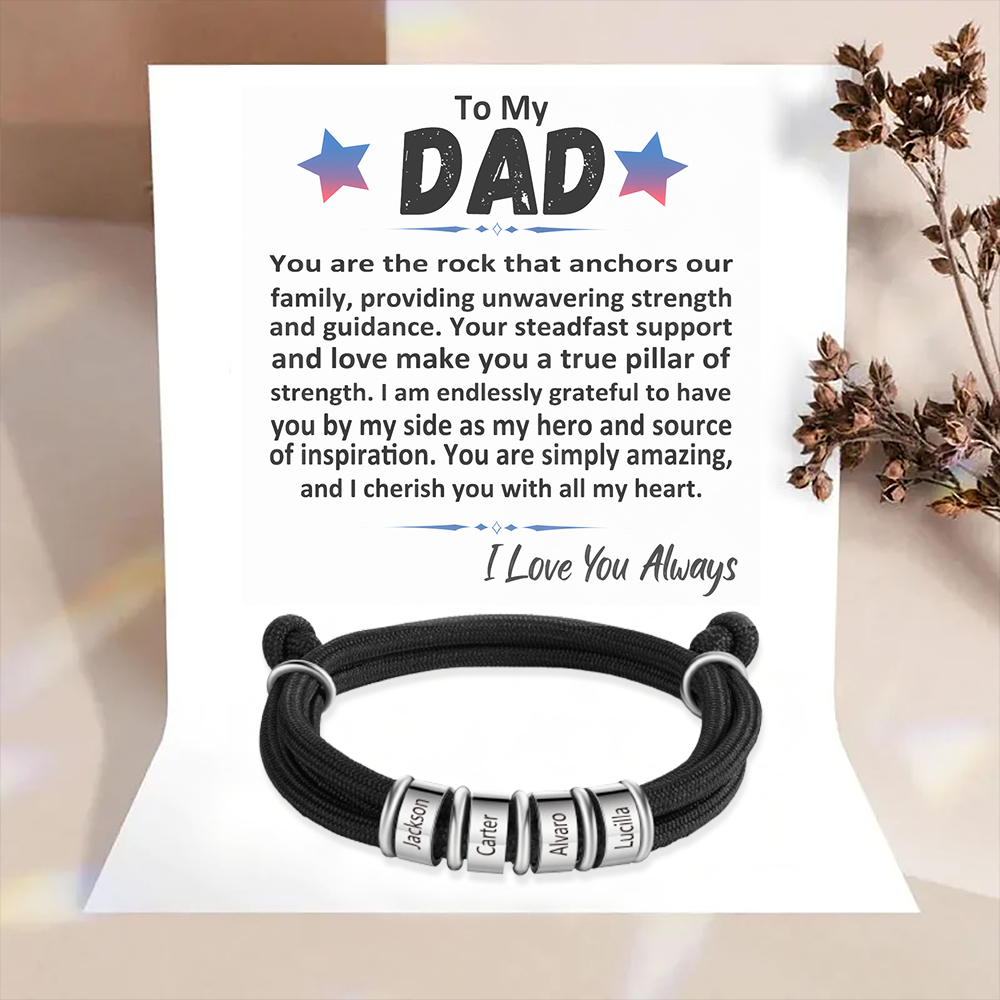 4 Names Personalised Men's Bracelet – Adjustable Rope with Custom Name
