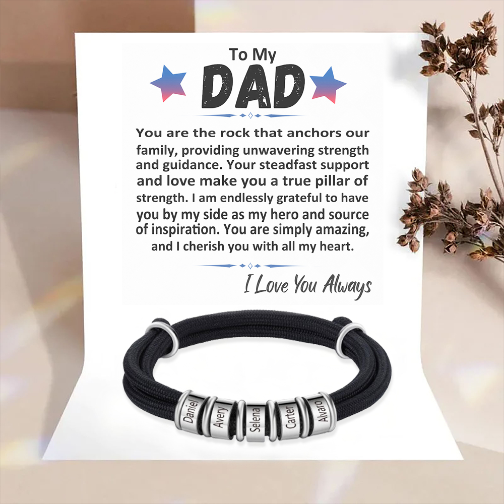 5 Names Personalised Men's Bracelet – Adjustable Rope with Custom Name