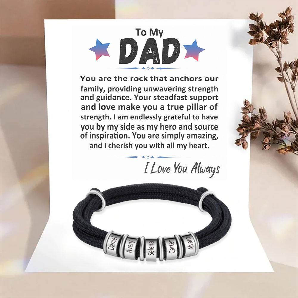 5 Names Personalised Men's Bracelet – Adjustable Rope with Custom Name