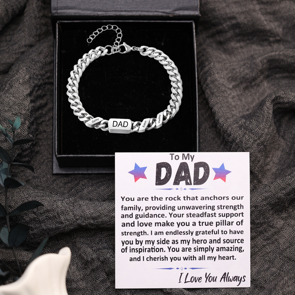 Engraved Figaro Chain Bracelet For Men