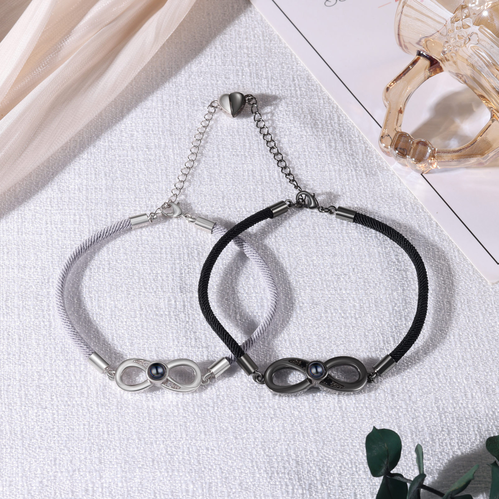 Personalised Magnetic Projection Bracelet Set with Rose Box-Custom Photo Infinity Couple Bracelet Creative Gift for Her/Him