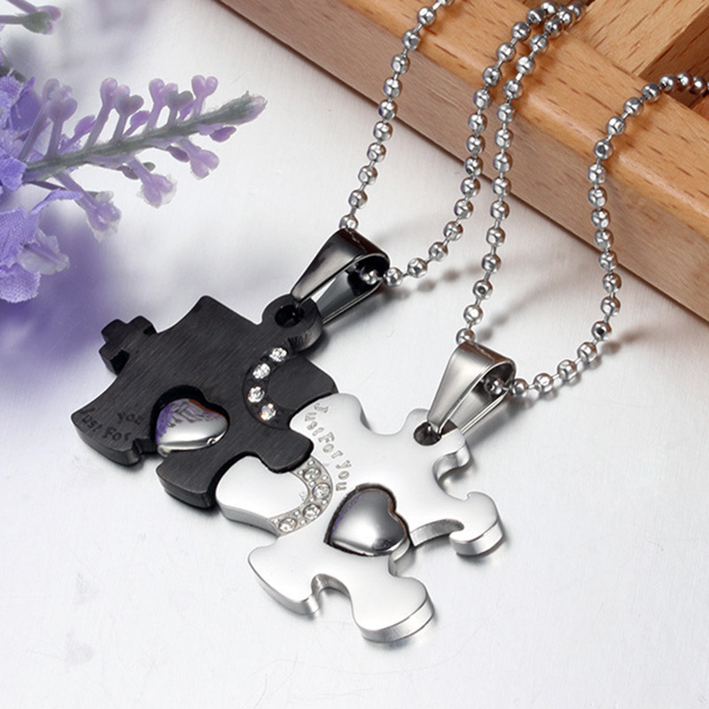 Just For You Couple Matching Necklace Puzzle Heart Necklace Valentines Day Gifts for Women Men