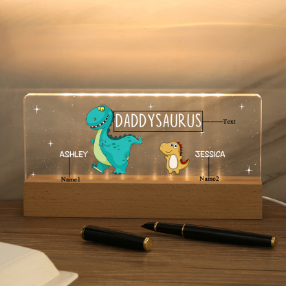 2 Names - Personalised Cute Dinosaur Pattern Beautiful Table Lamp Father's Day Gift for Dad