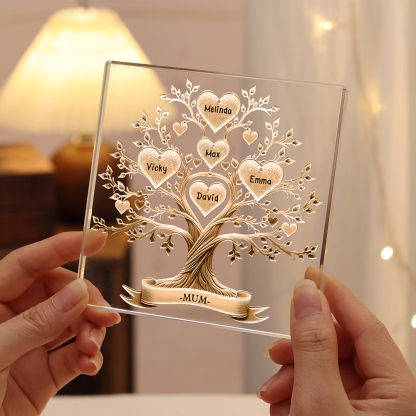5 Names-Personalised Family Tree Acrylic Keepsake-Custom Text and Names-Acrylic Plaque Home Decoration Gift for Family/Dad/Grandad