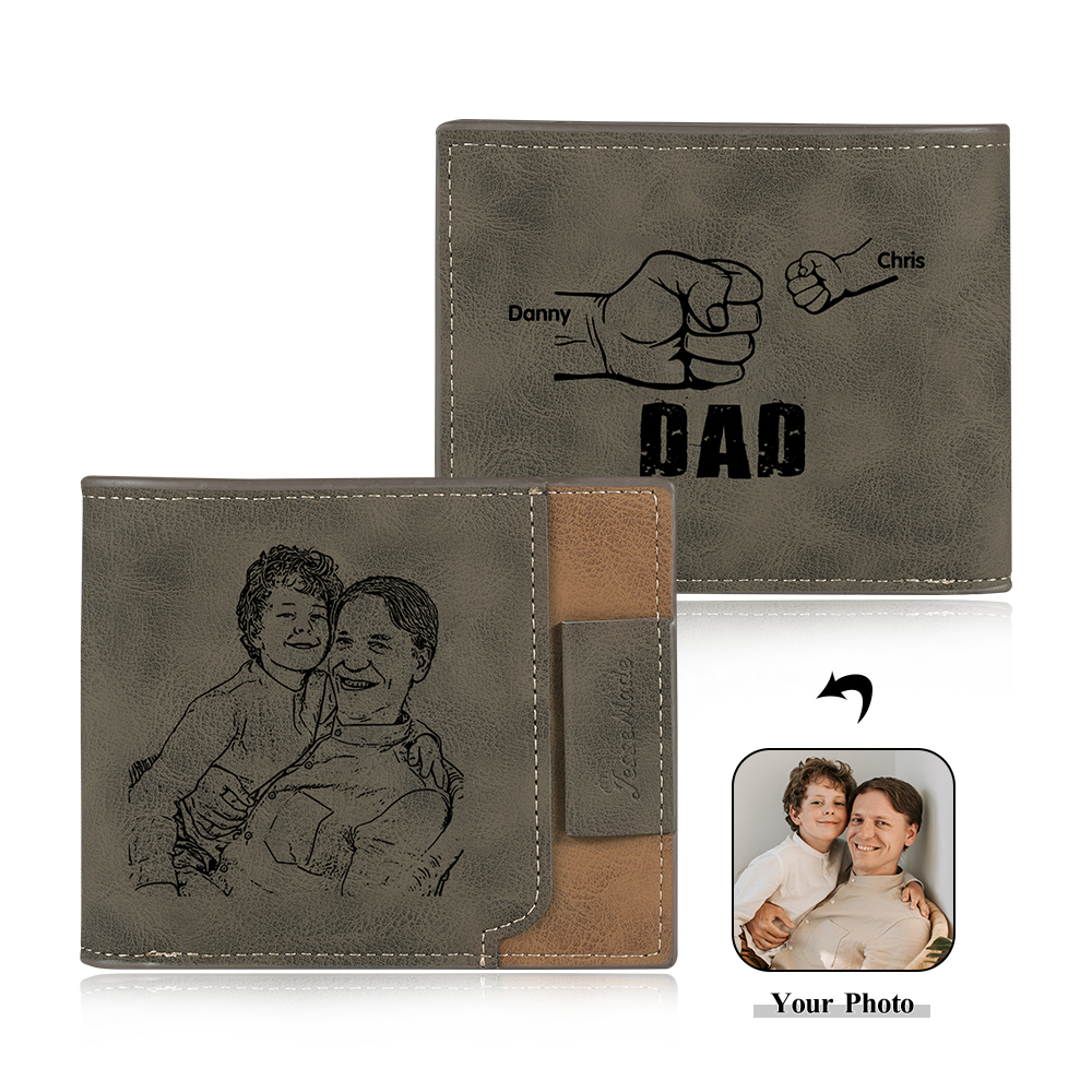2 Names - Personalised Photo Custom Leather Men's Wallet as a Father's Day Gift for Dad