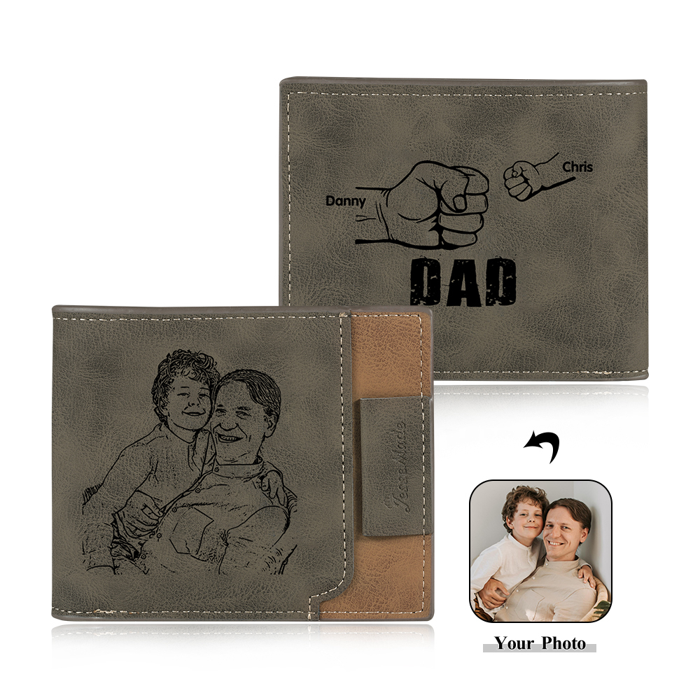 2 Names - Personalised Photo Custom Leather Men's Wallet as a Father's Day Gift for Dad