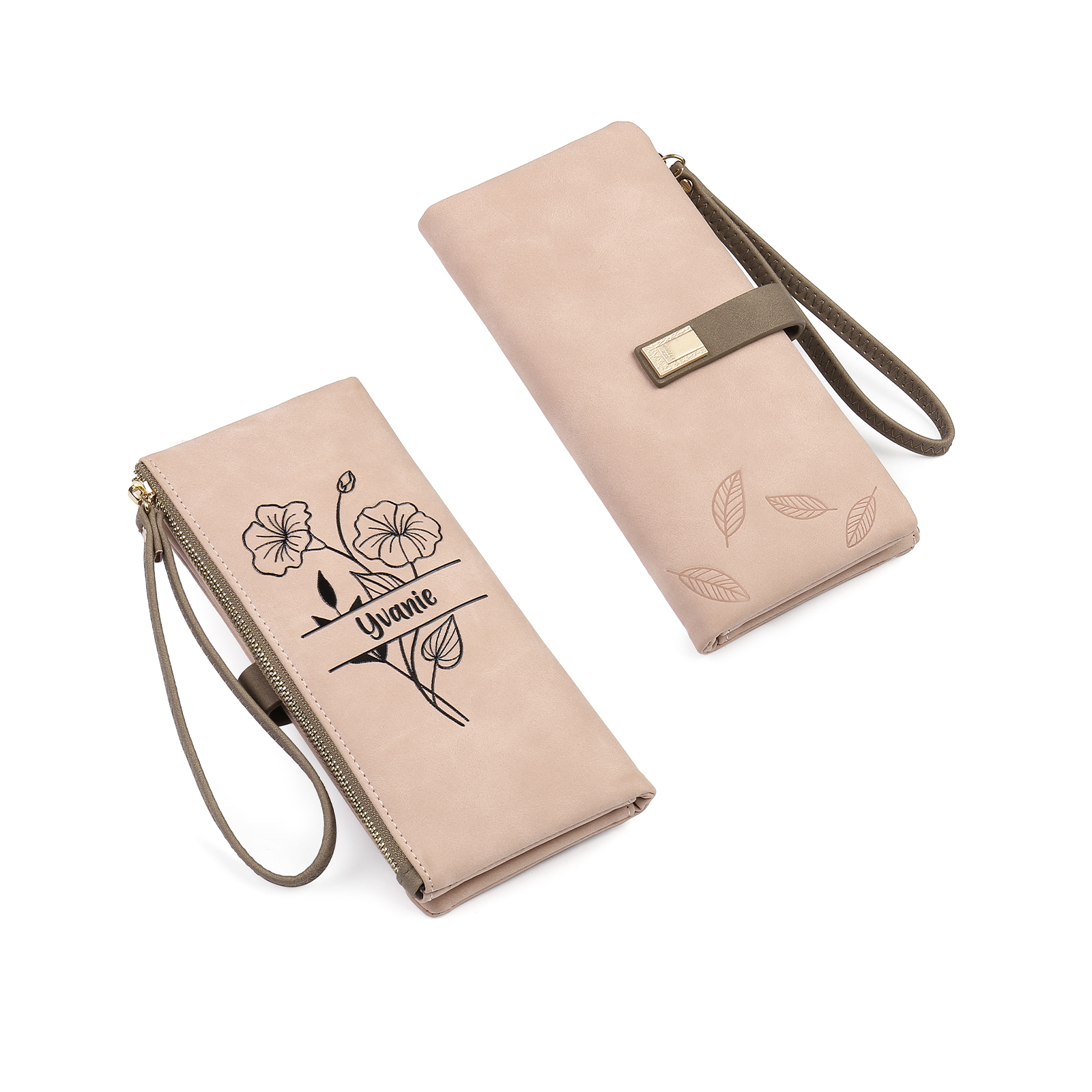 Custom Purse-Personalised Women's Wallet Customized Birth Flower and Name Zipper Women's Wallet