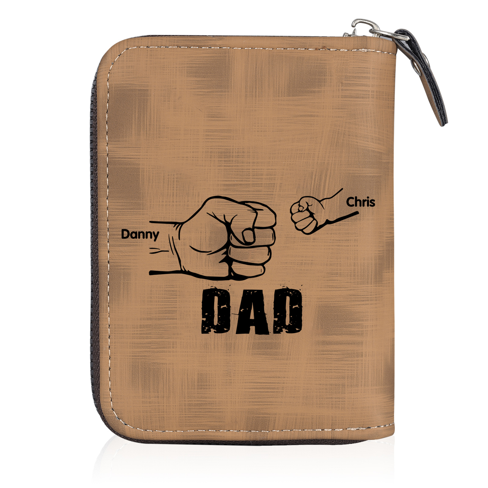2 Names - Personalised Fist Bump Fist Bump Photo Custom Leather Men's Zipper Wallet as a Father's Day Gift for Dad