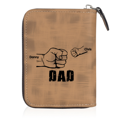 2 Names - Personalised Fist Bump Fist Bump Photo Custom Leather Men's Zipper Wallet as a Father's Day Gift for Dad