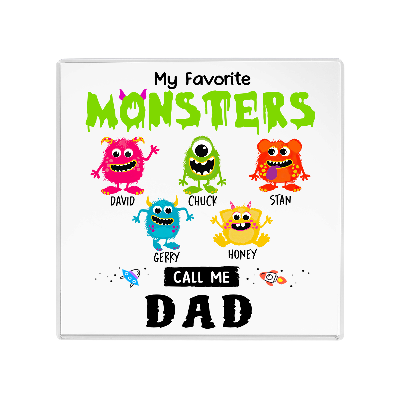 5 Names - Personalised Monster and Shit Style Custom Name Acrylic Ornament Father's Day Gift for Dad