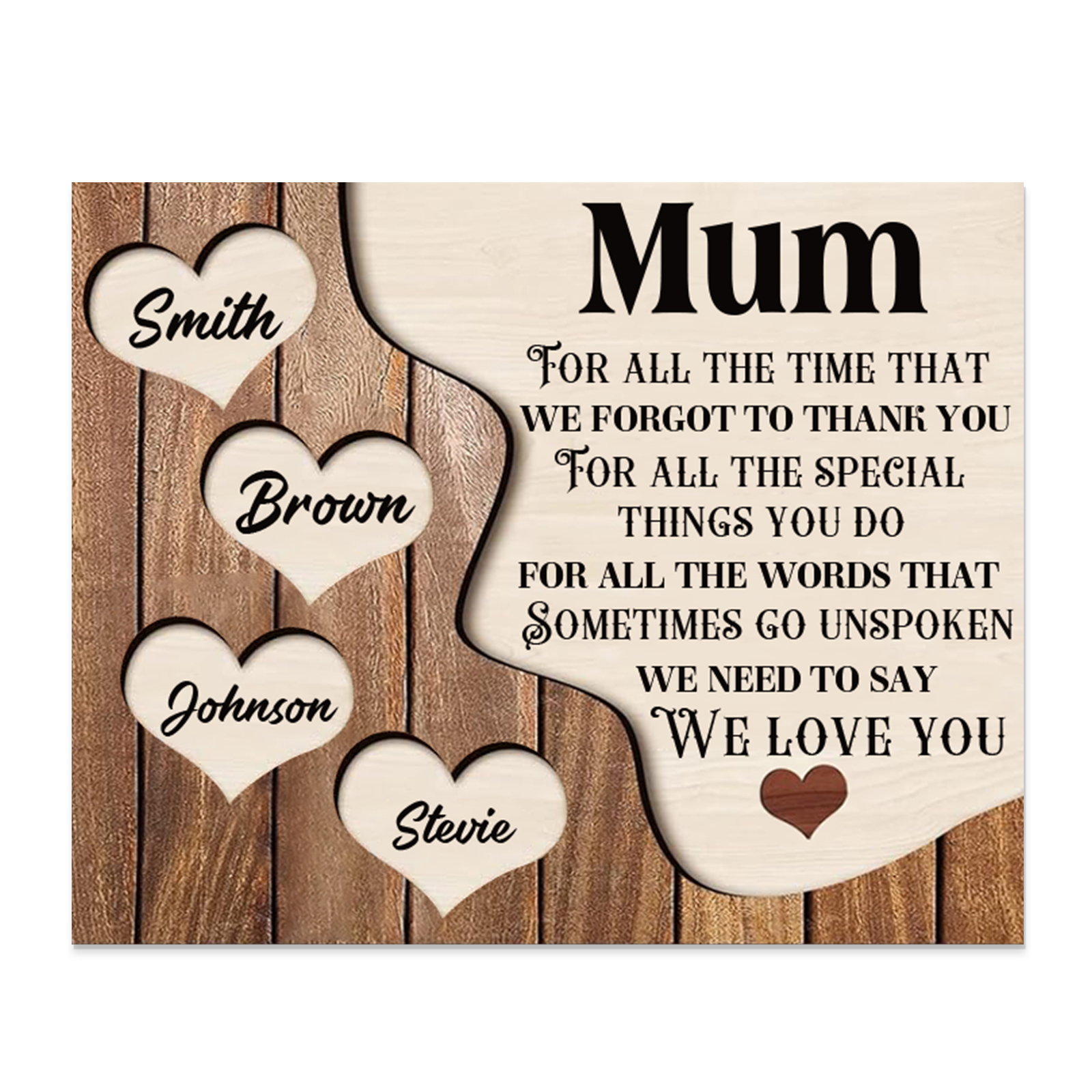 4 Names-Personalised Mum Wooden Frame Custom Names Home Decoration  - Mother's Day Gifts for Mum
