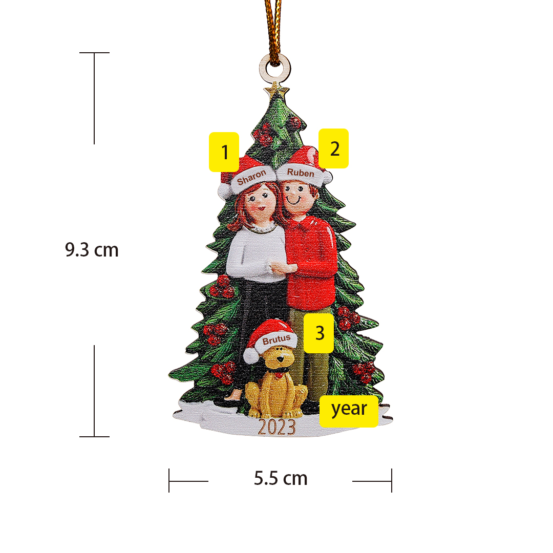 2 Names+Dog Name - Personalised Couples Christmas Tree Ornaments Customized Name & Year Wooden Hanging Ornament Gift for Couples