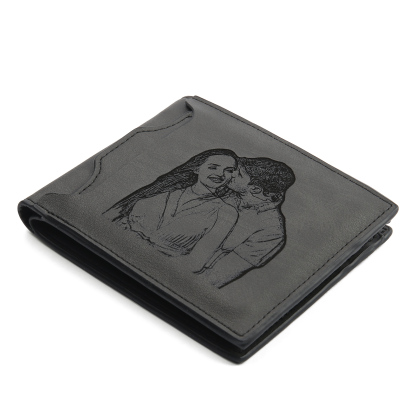 Personalised Name Leather Men's Wallet With Card Slot Engraved Letter And Photo Gift For Father's Day