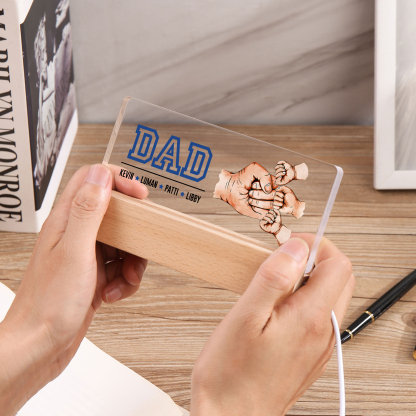 4 Names - Personalised Fist Bump Table Lamp - Dad's Dream Team - Father's Day Gift for Dad