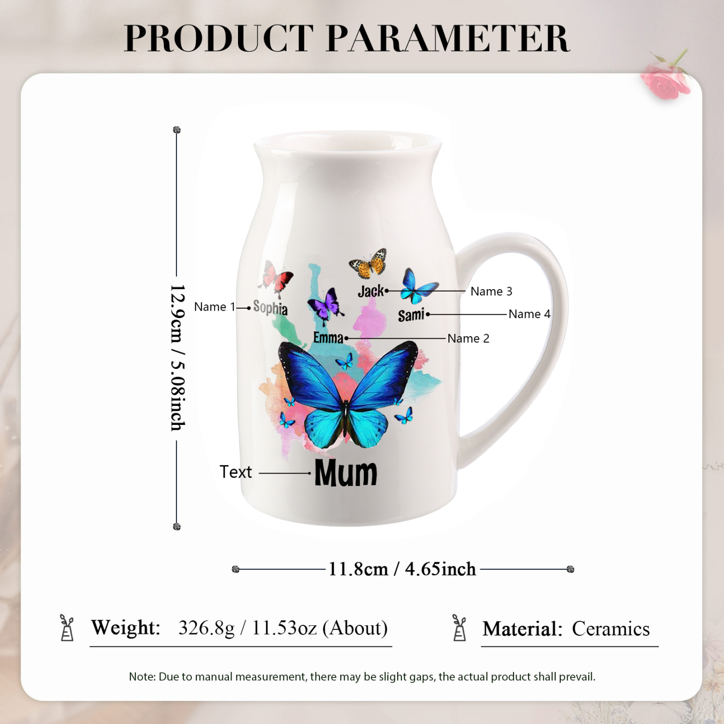 Personalised 2-8 Names Beautiful Colorful Butterfly Style Ceramic Vase Gift For Mum