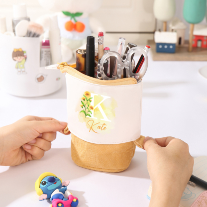 Personalised Pencil Case Custom Name & Letter & Birthday Flower Pen Pouch Back To School Gift for Kids