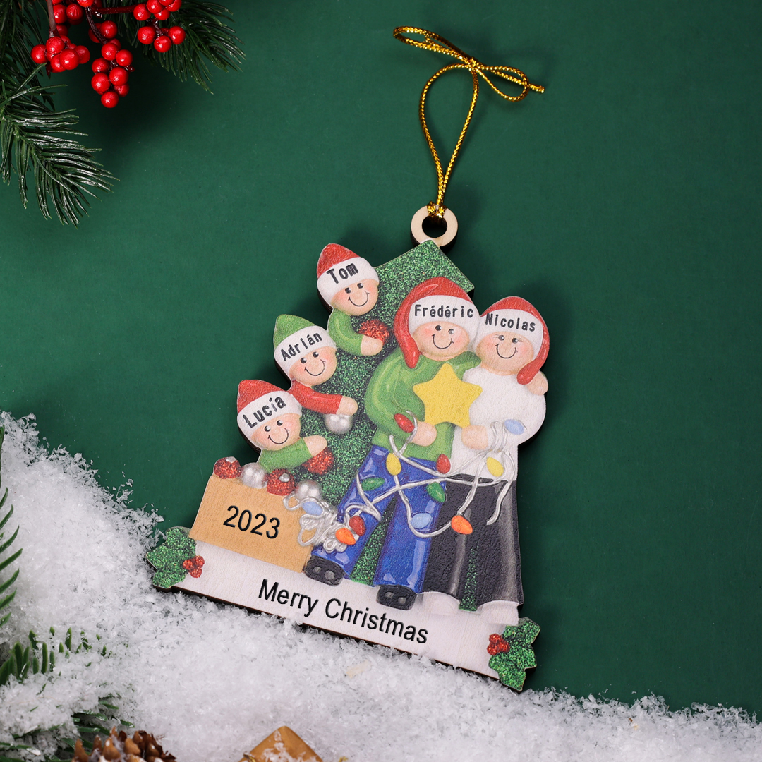 5 Names-Family Christmas Wooden Ornament Custom 5 Names Hanging Ornament Gifts For Family